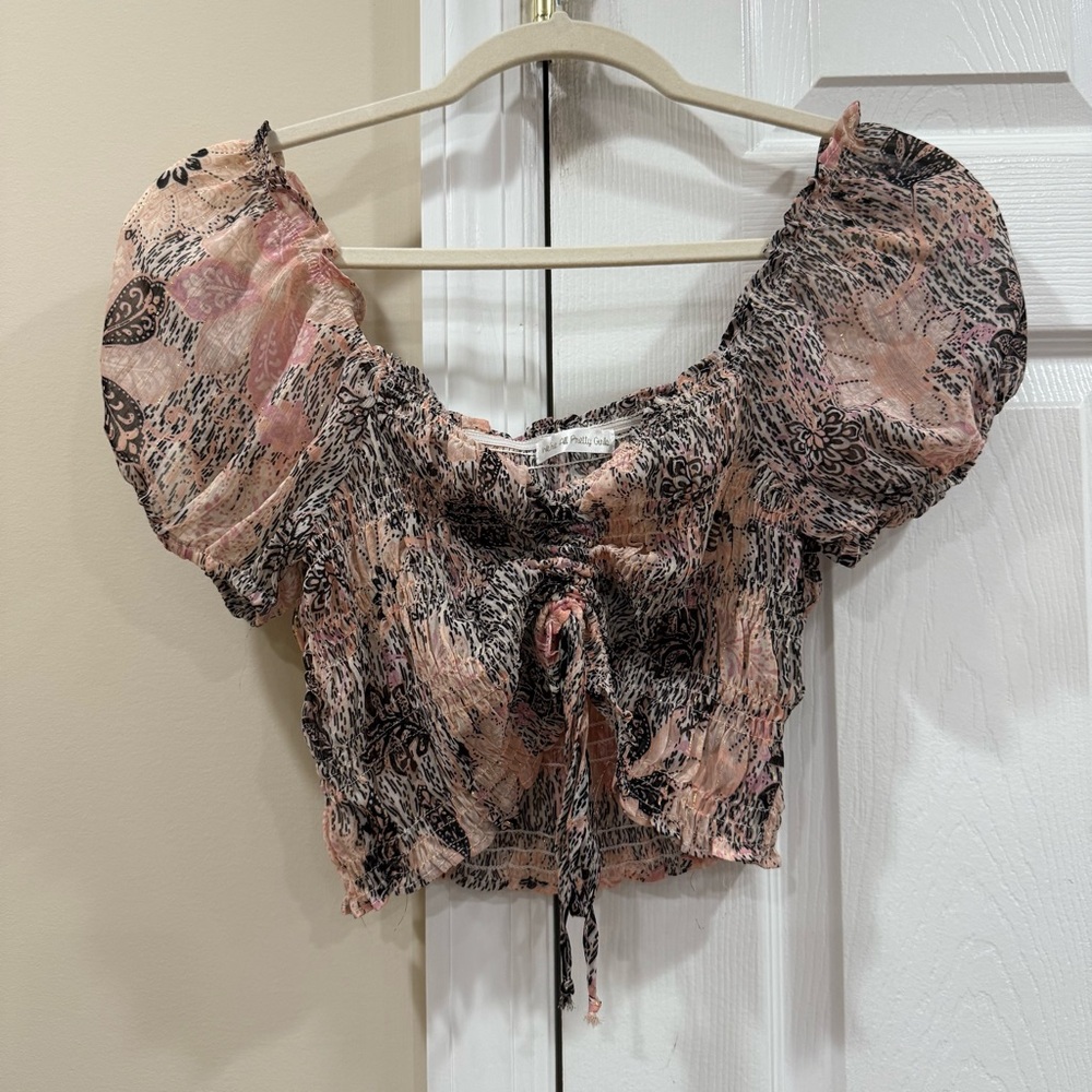 Elegant Pink and Black Floral Blouse